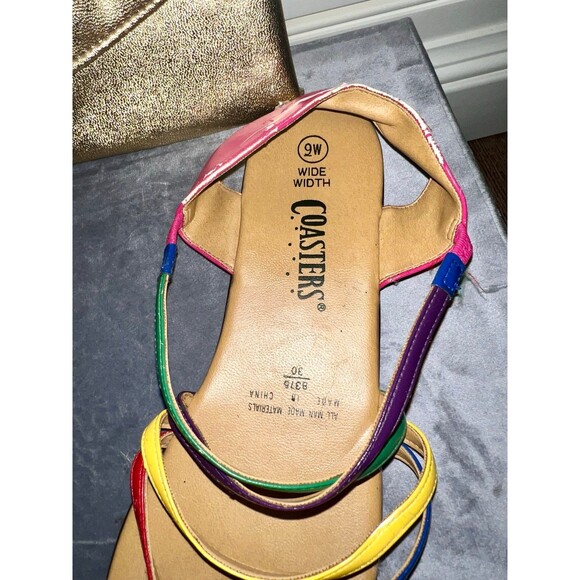 90s Rainbow sandals coasters size 9 & Vintage Gold Clutch - Picture 6 of 8